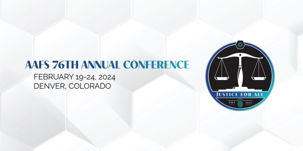 Black and blue logo for American Academy of Forensic Sciences annual conference 2024